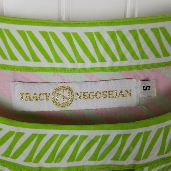 Tracy Negoshian Dress Keyhole Neckline Preppy Loose Retro Neon Print Cap Pocket - Picture 3 of 11